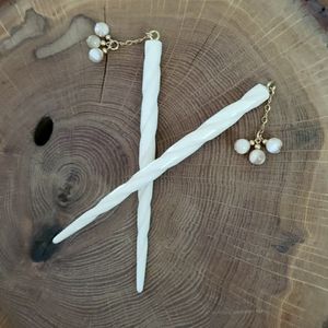 NEW Handmade 14kt. GF & Bone & Quartz Hairsticks